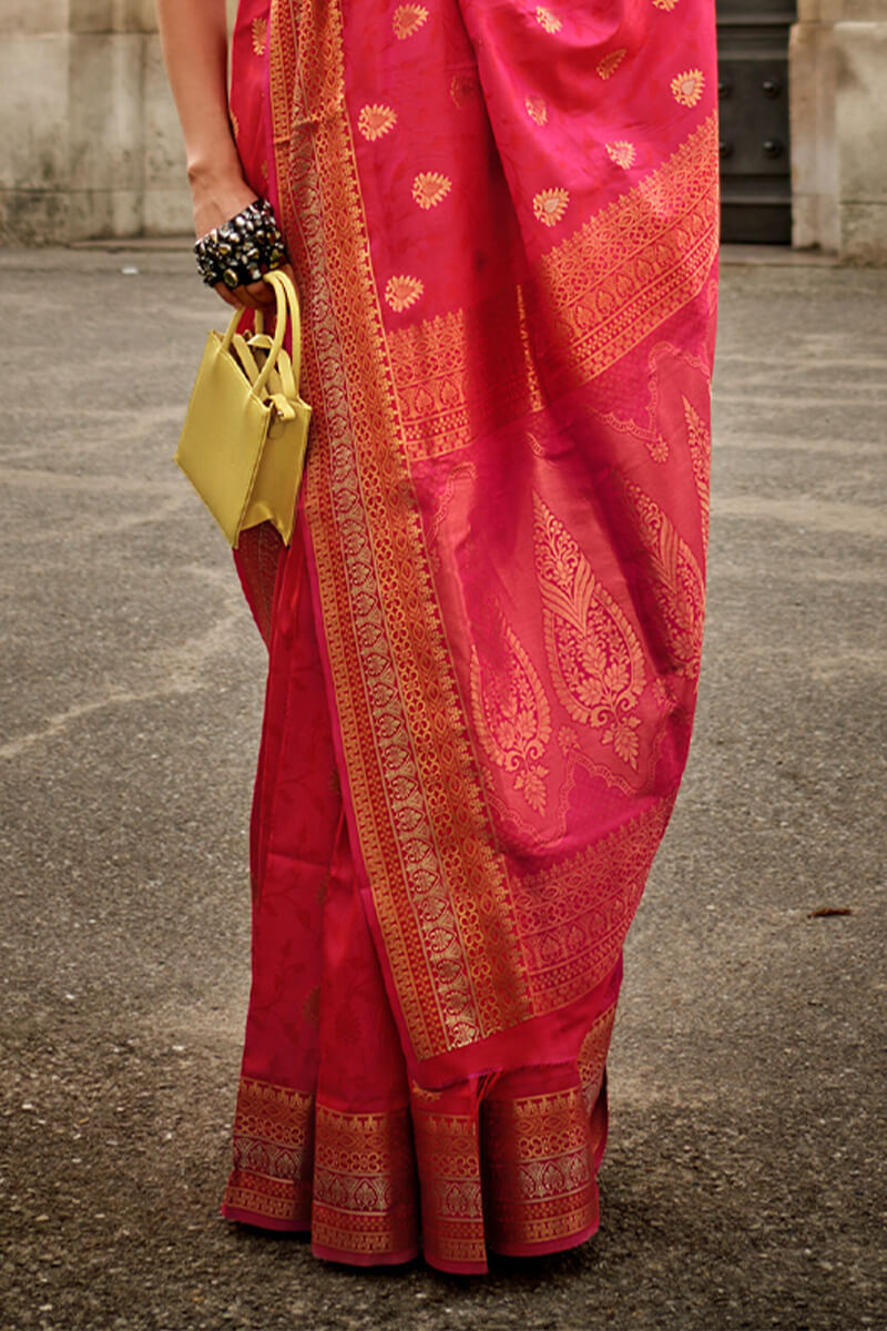 Cerise Pink Soft Banarasi Silk Saree