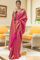 Cerise Pink Zari Woven and Sequence Work Kanjivaram Silk Saree