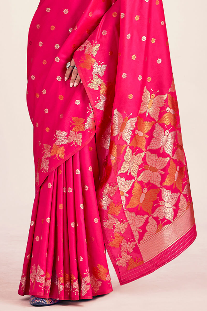 Cerise Pink Zari Woven Soft Banarasi Silk Saree