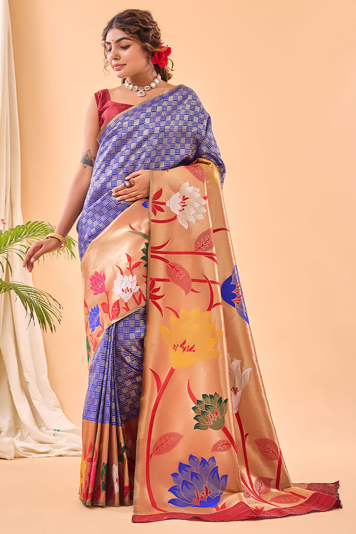 Cerulean Blue Paithani Silk Saree