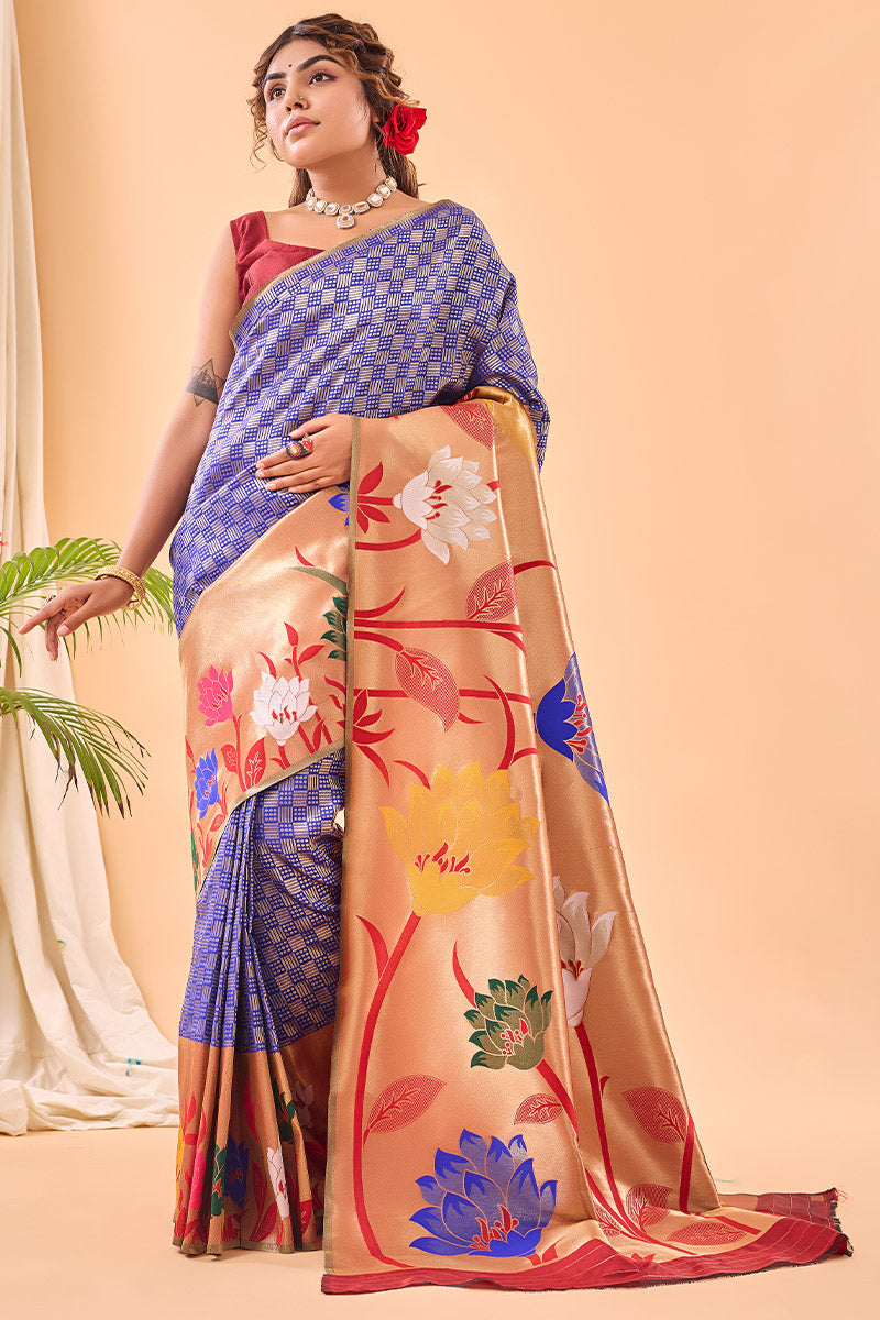 Cerulean Blue Paithani Silk Saree