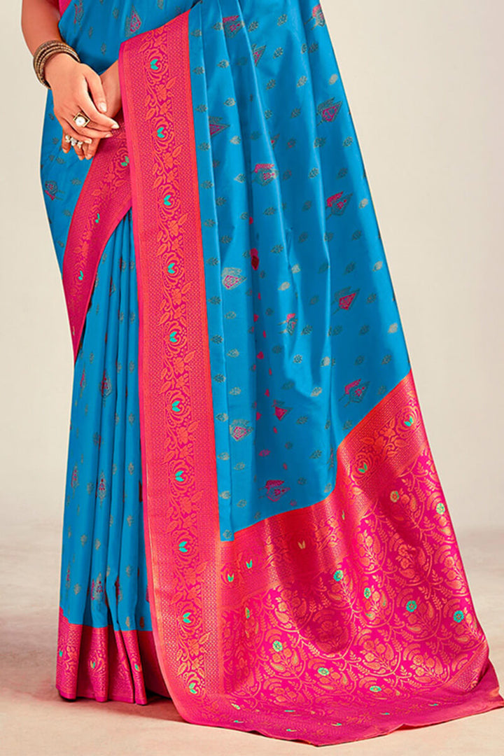 Cerulean Blue Soft Banarasi Silk Saree