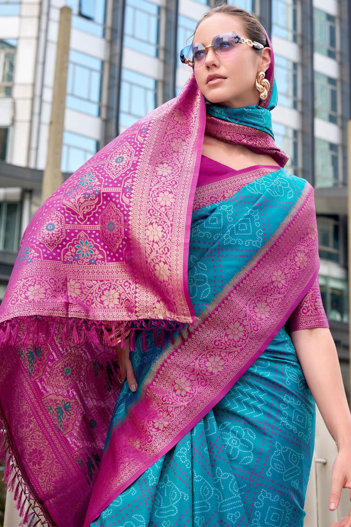 Cerulean Blue Soft Bandhani Saree
