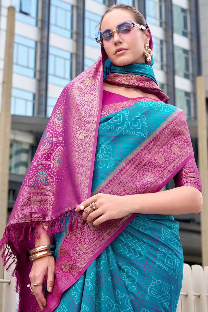 Cerulean Blue Soft Bandhani Saree