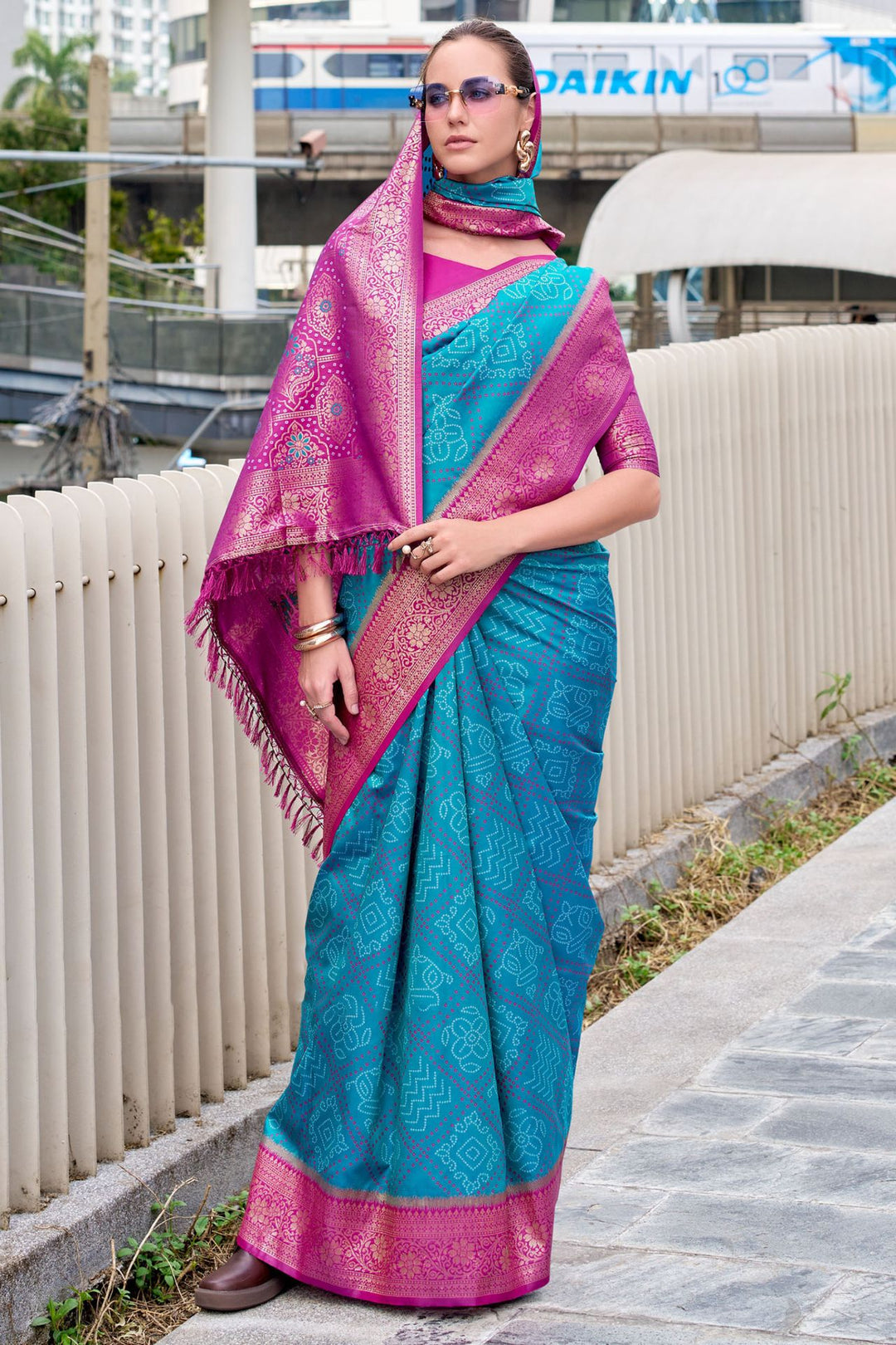 Cerulean Blue Soft Bandhani Saree