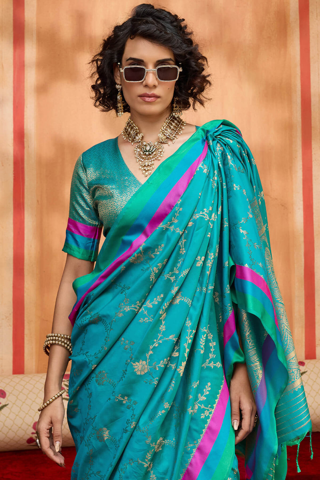 Cerulean Blue Zari Woven Soft Banarasi Silk Saree