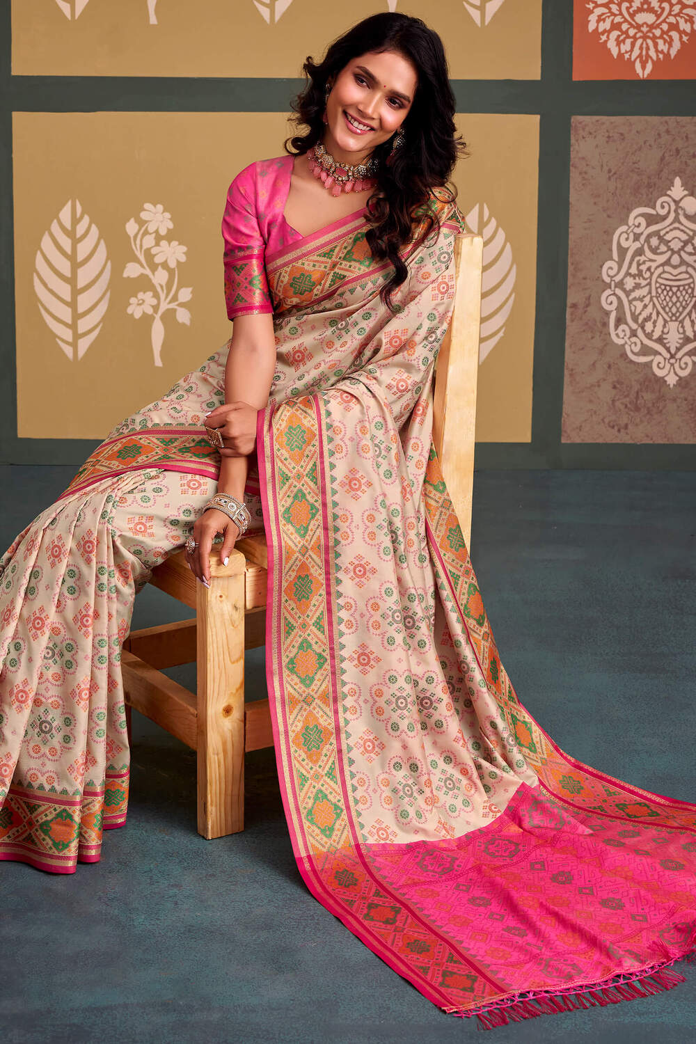 Chai Beige Soft Patola Silk Saree