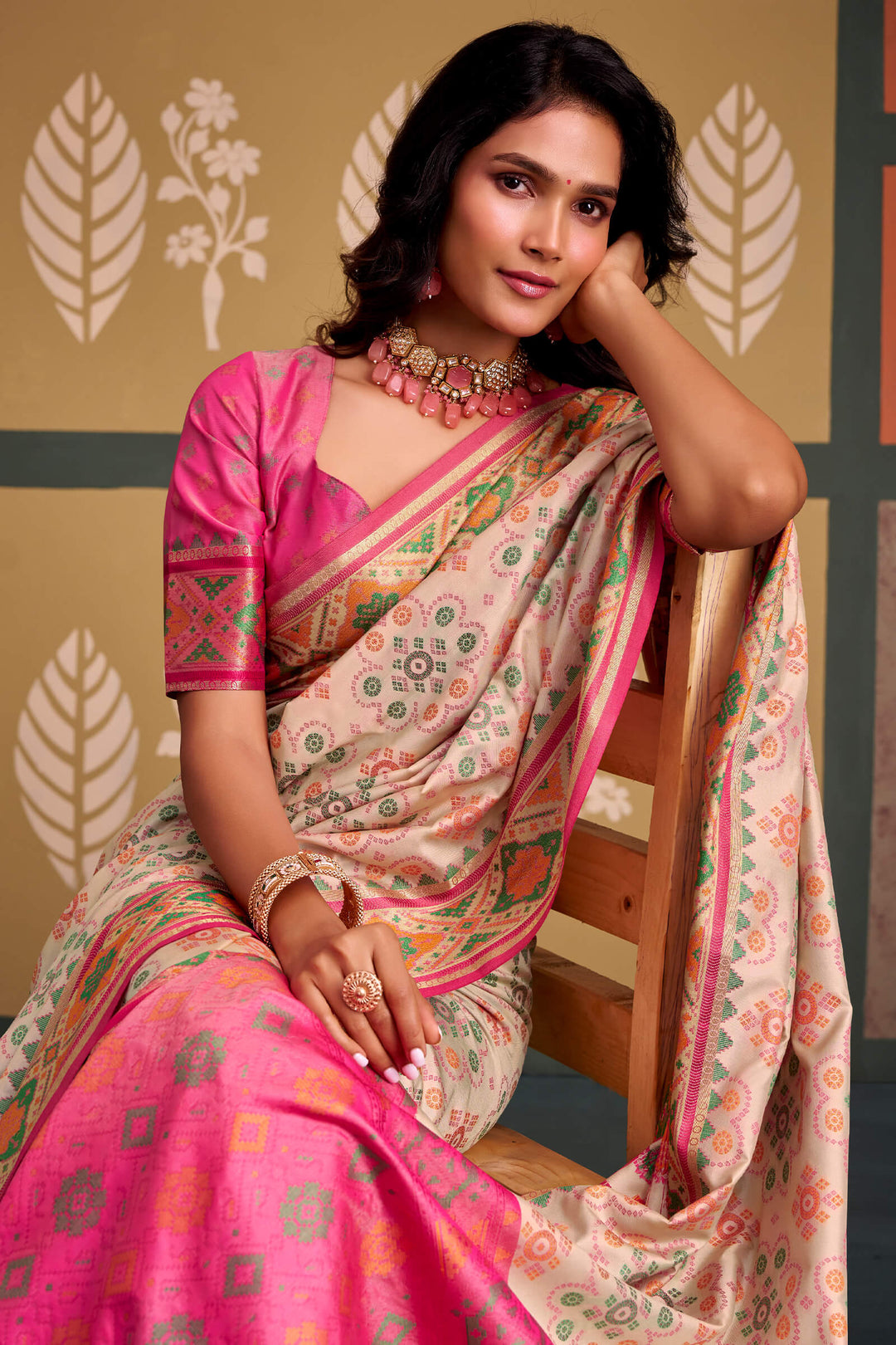 Chai Beige Soft Patola Silk Saree