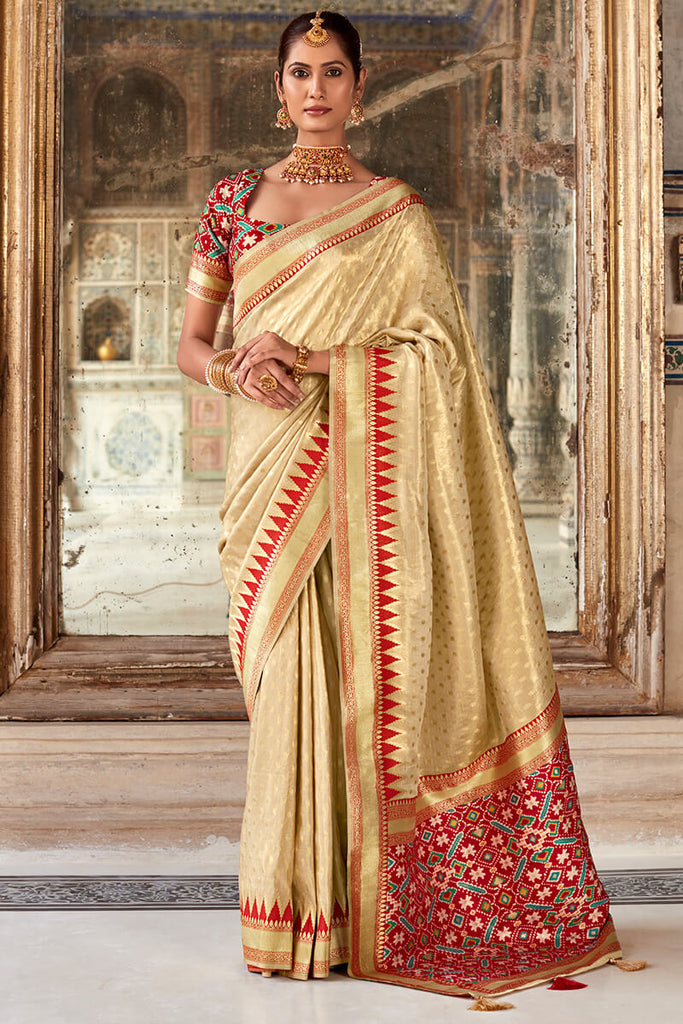 Chalky Beige Banarasi Tissue Silk Saree