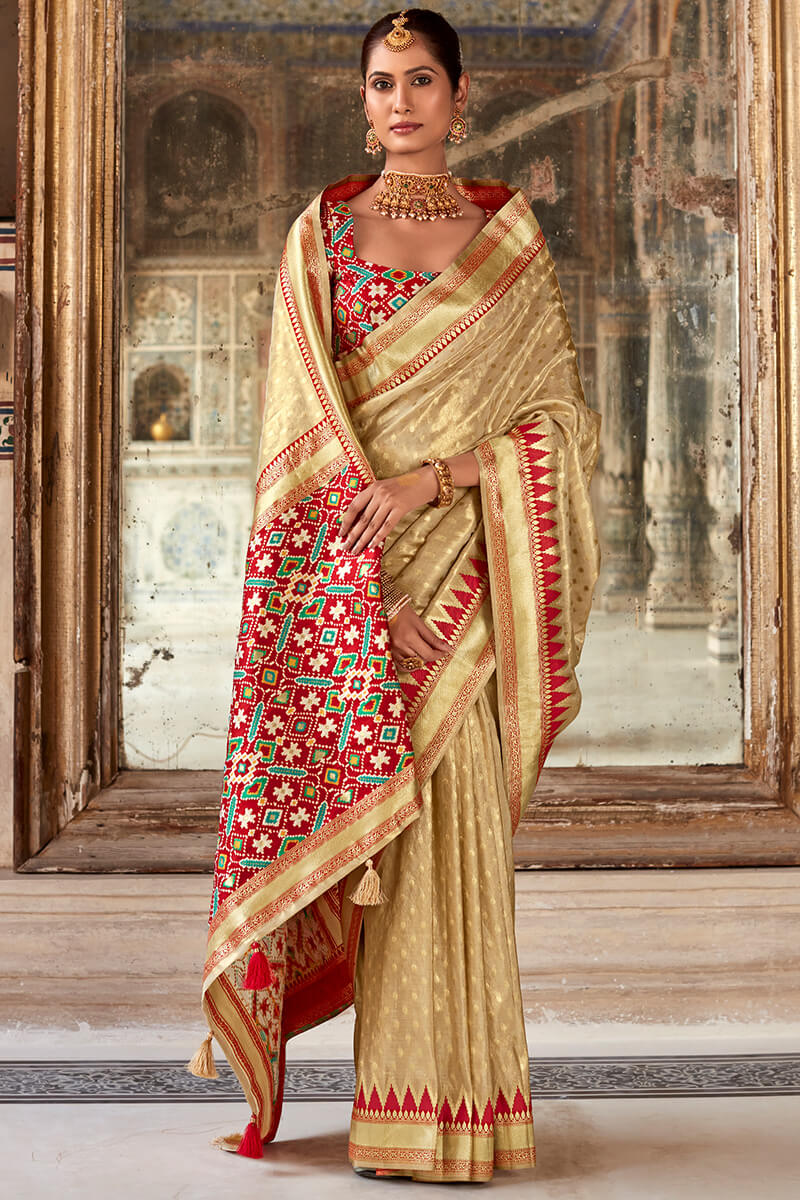 Chalky Beige Banarasi Tissue Silk Saree