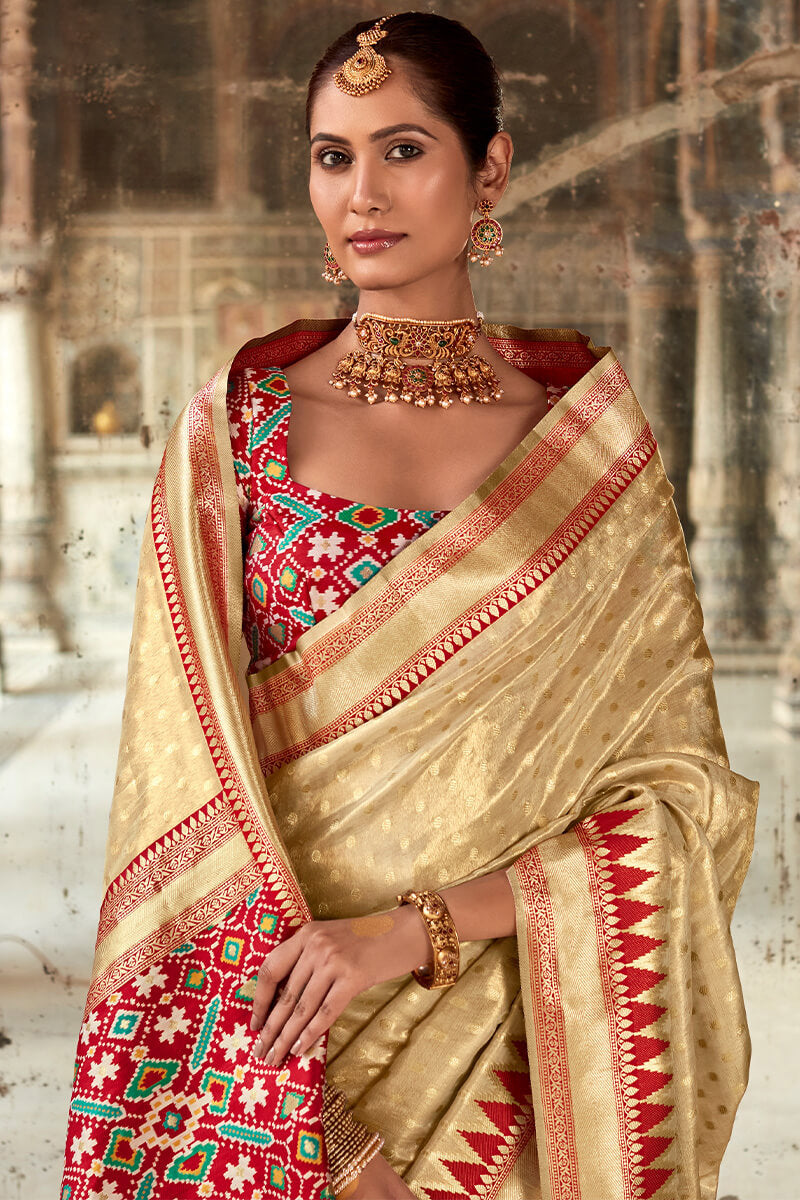 Chalky Beige Banarasi Tissue Silk Saree