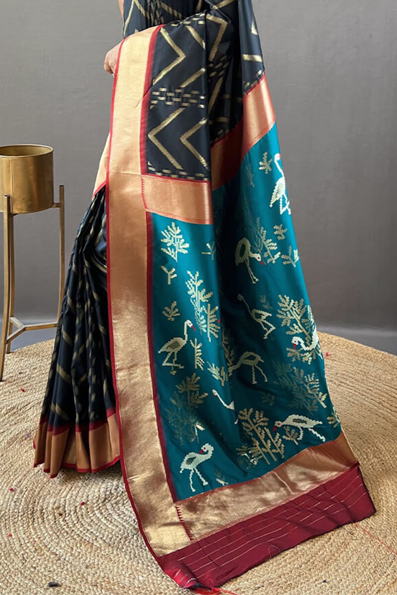 Charcoal Black Soft Banarasi Silk Saree