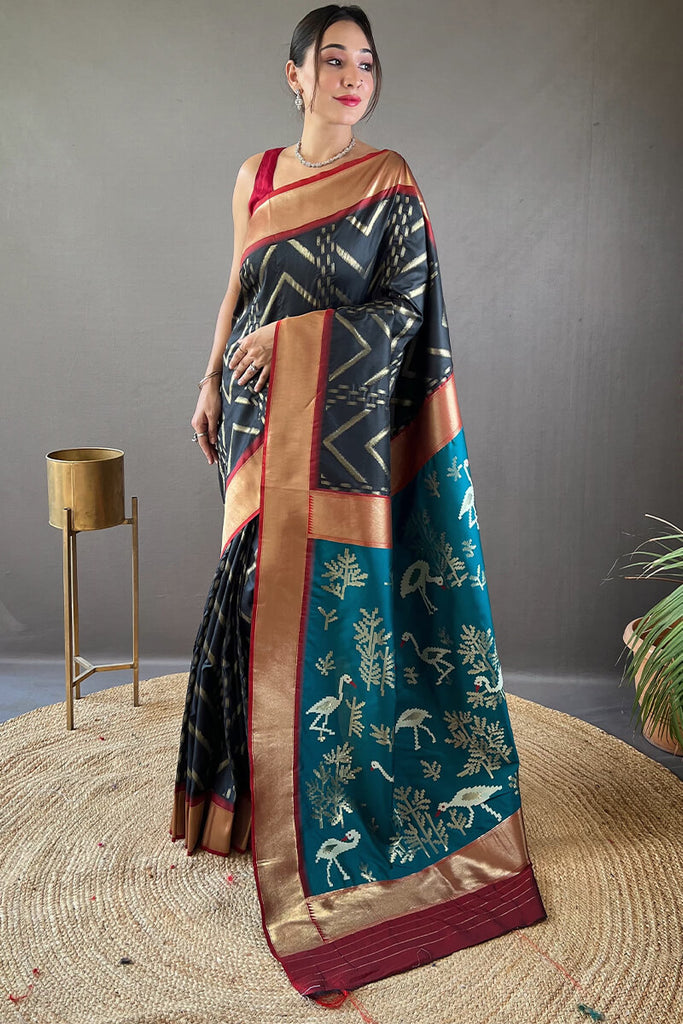 Charcoal Black Soft Banarasi Silk Saree