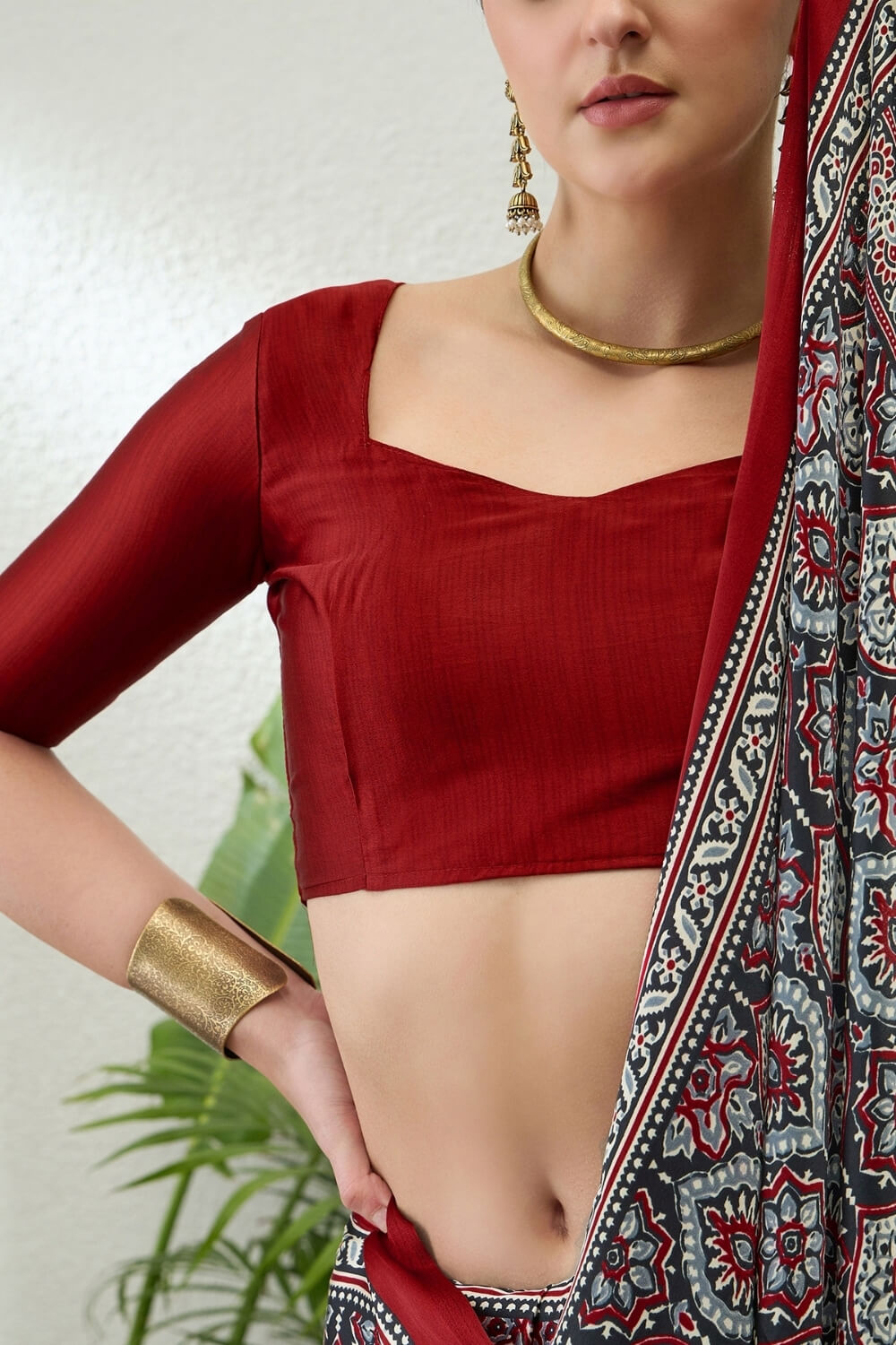 Charcoal Grey Printed Satin Silk Saree