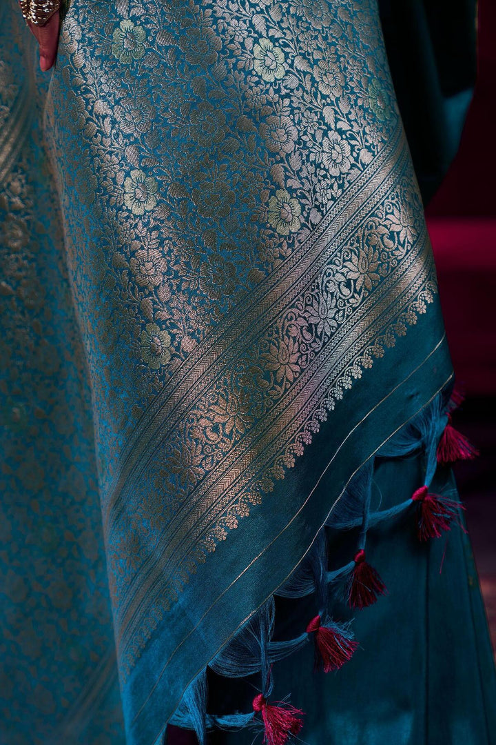 Chathams Blue Banarasi satin silk saree