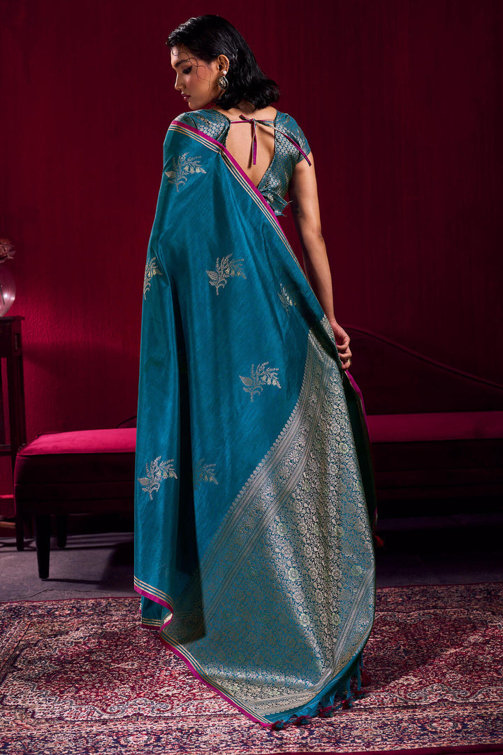 Chathams Blue Banarasi satin silk saree