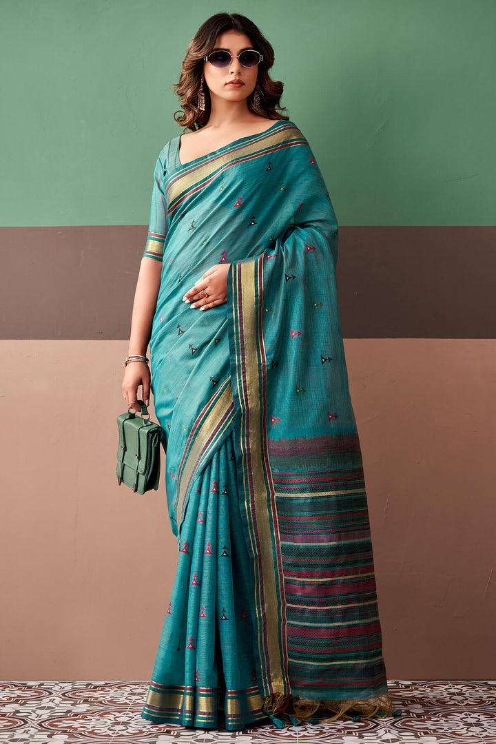 Chathams Blue Cotton Silk Saree