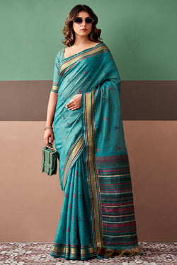 Chathams Blue Cotton Silk Saree