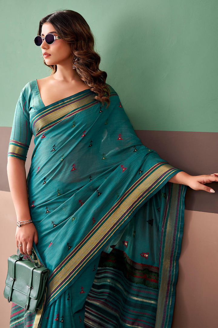 Chathams Blue Cotton Silk Saree