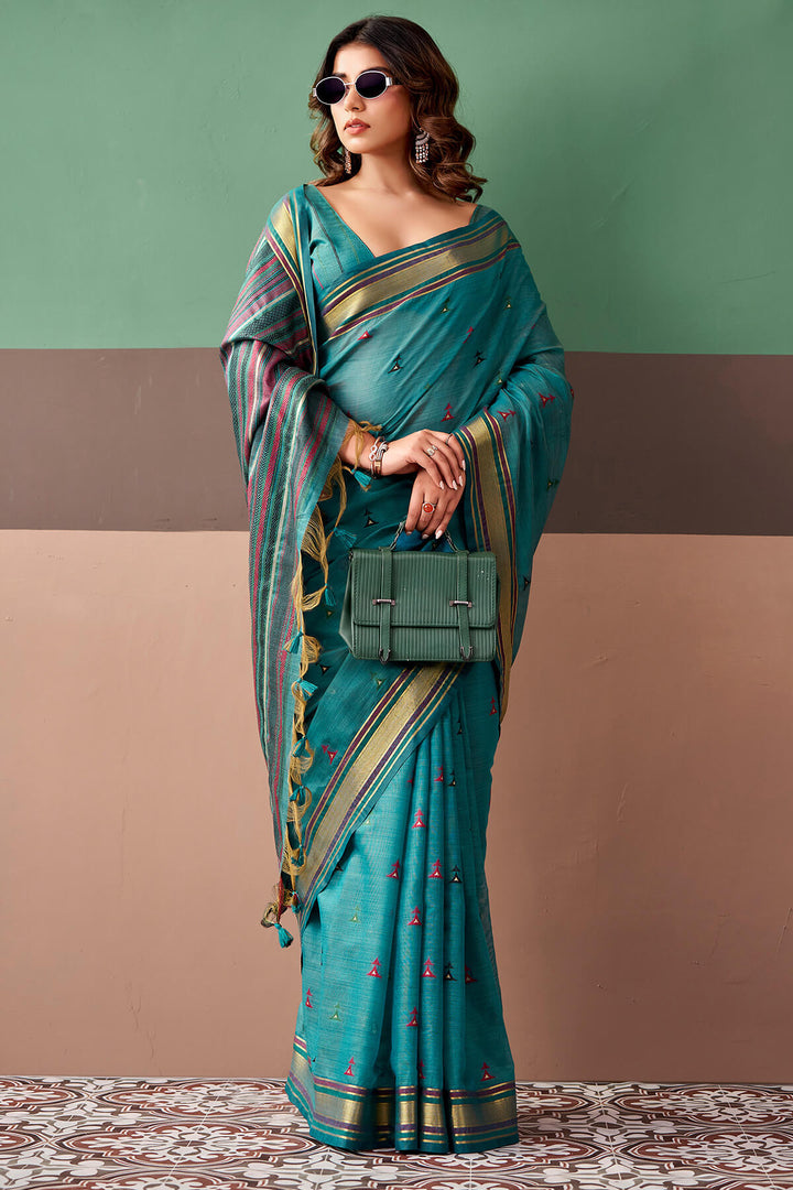 Chathams Blue Cotton Silk Saree