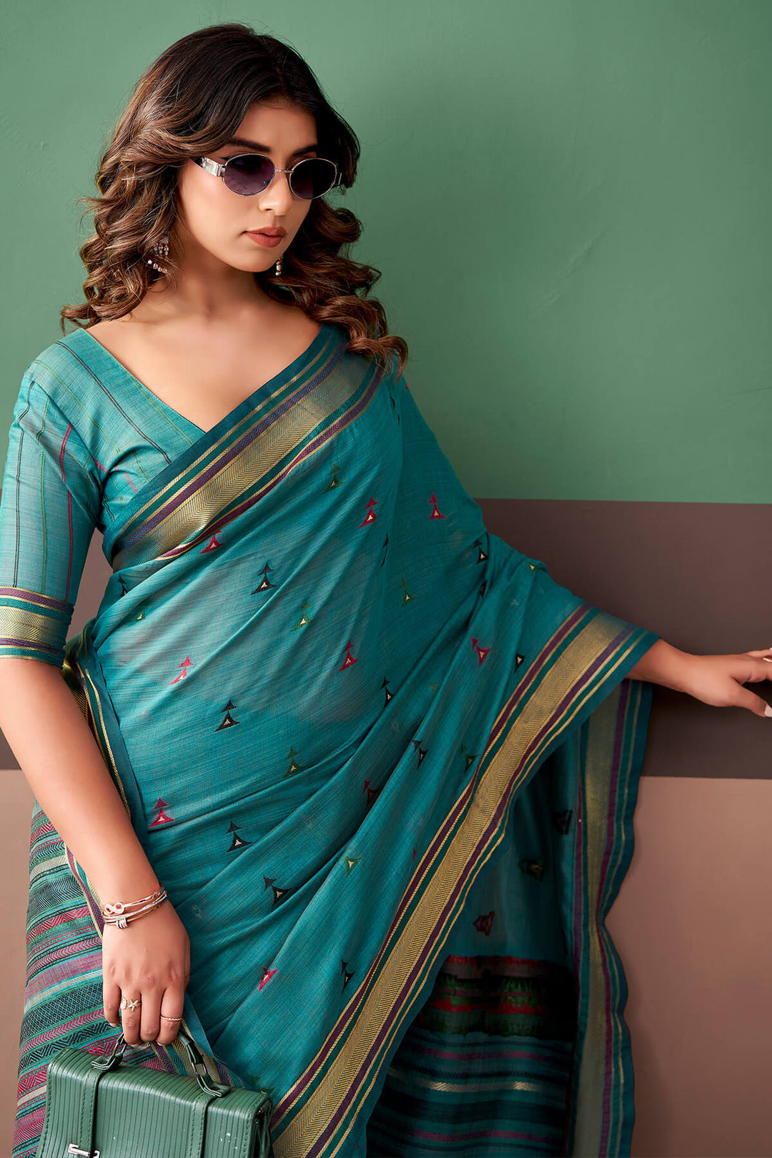 Chathams Blue Cotton Silk Saree