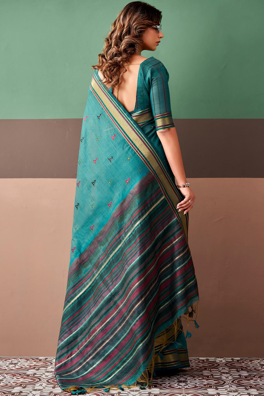 Chathams Blue Cotton Silk Saree