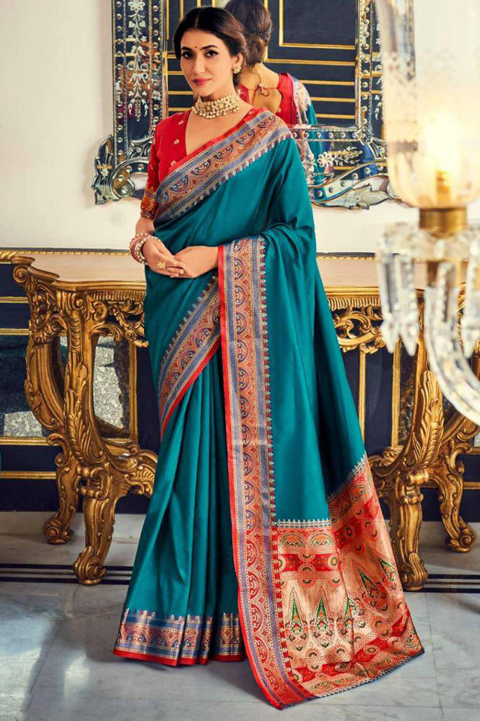 Chathams Blue Soft Paithani Silk Saree