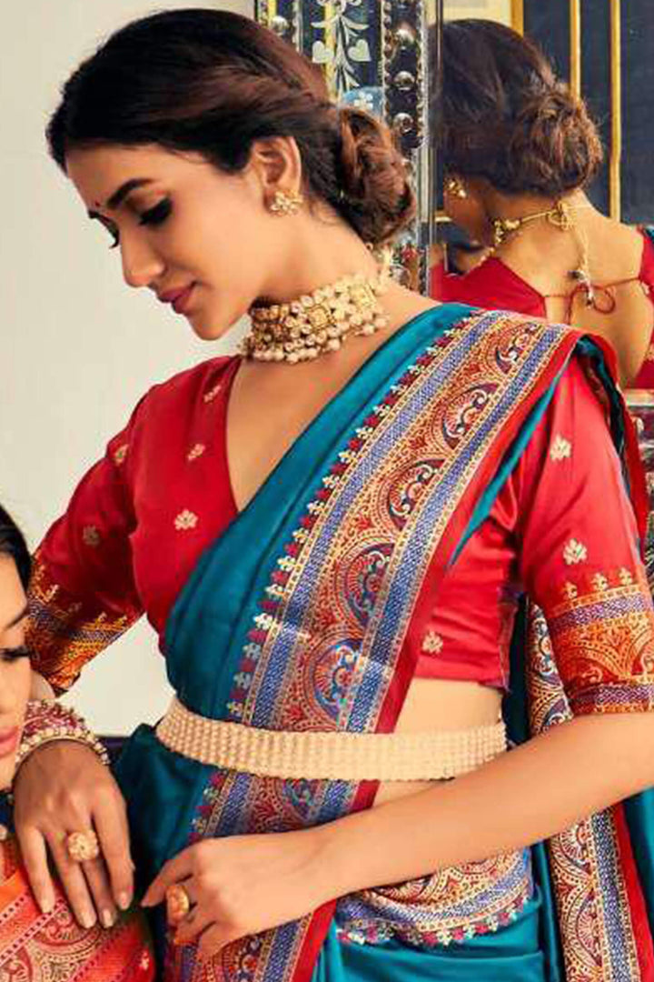 Chathams Blue Soft Paithani Silk Saree