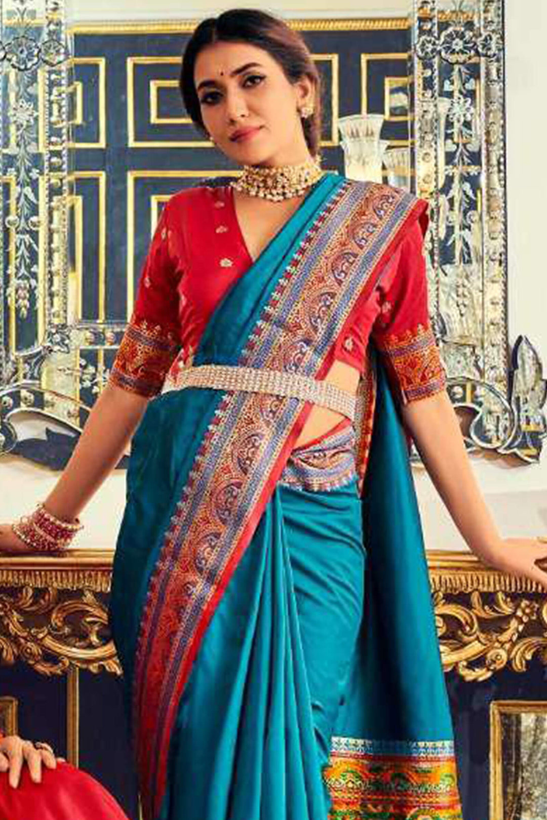 Chathams Blue Soft Paithani Silk Saree