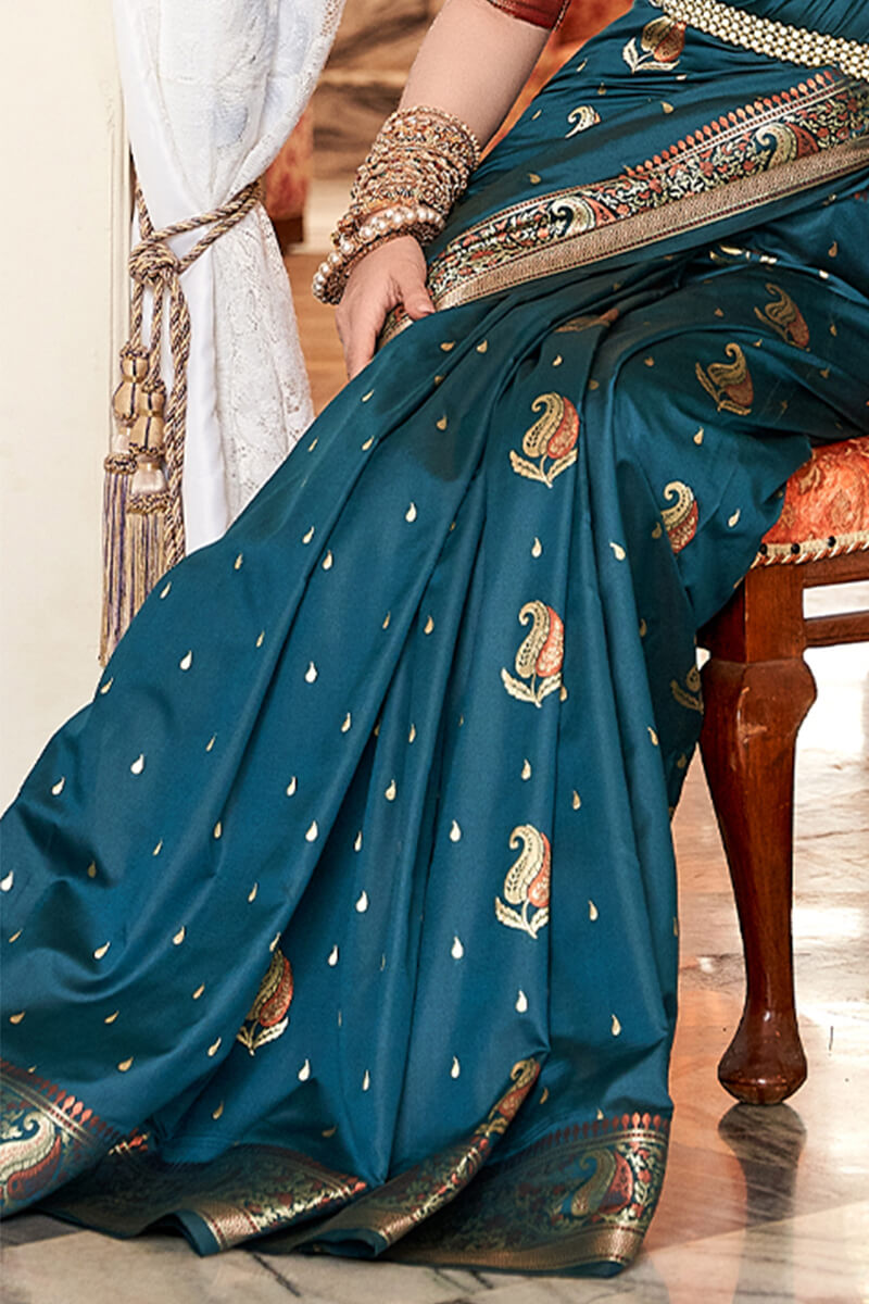 Chathams Blue Zari Woven Banarasi Silk Saree