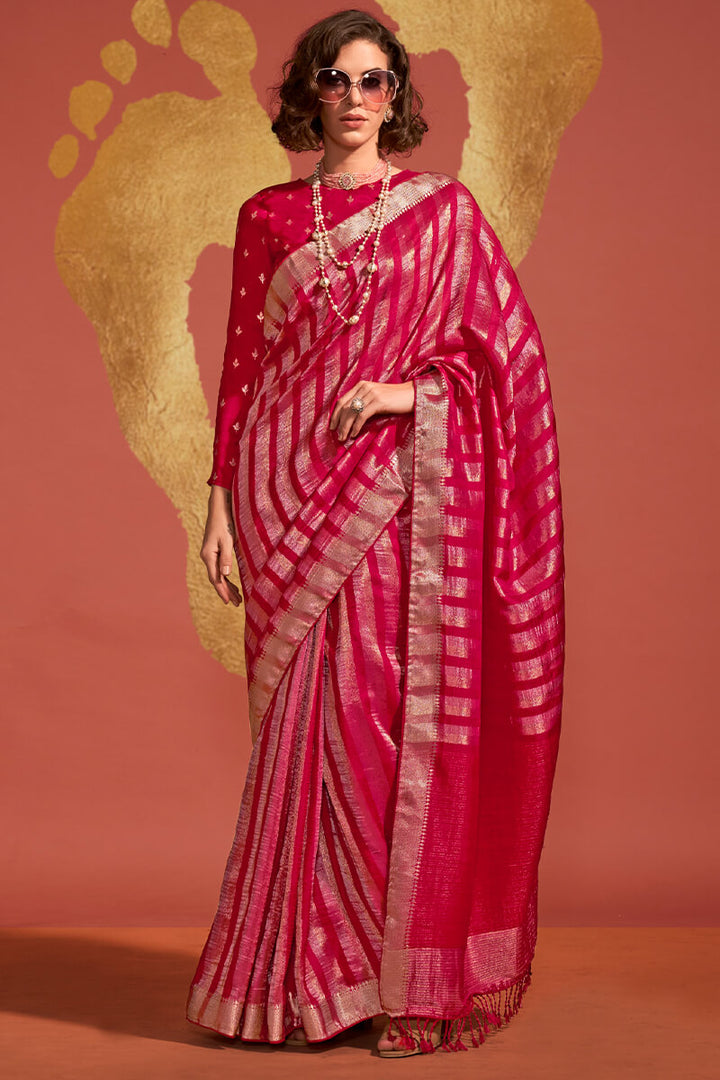 Cherry Pink Banarasi Silk Saree