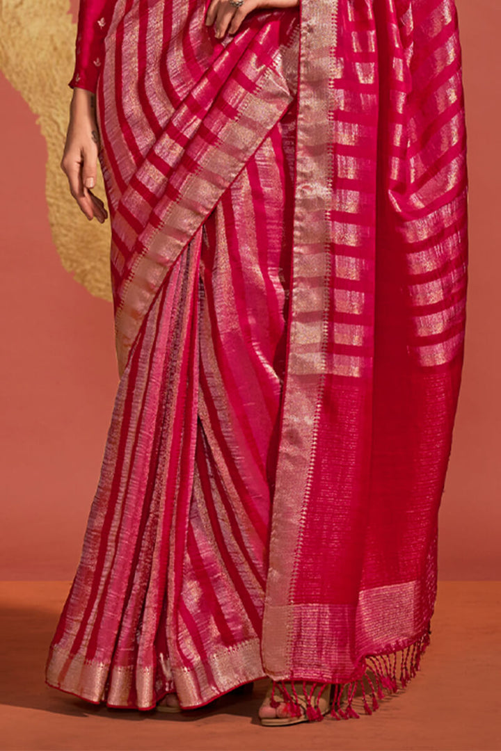 Cherry Pink Banarasi Silk Saree