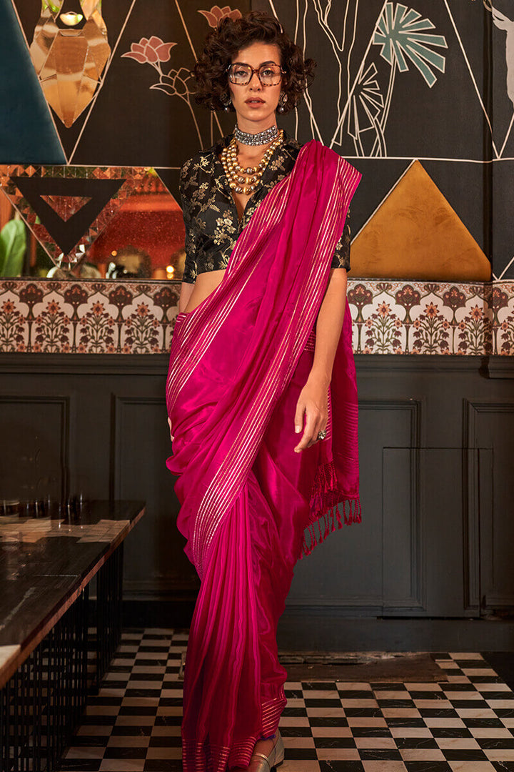 Cherry Pink Soft Banarasi Viscose Saree