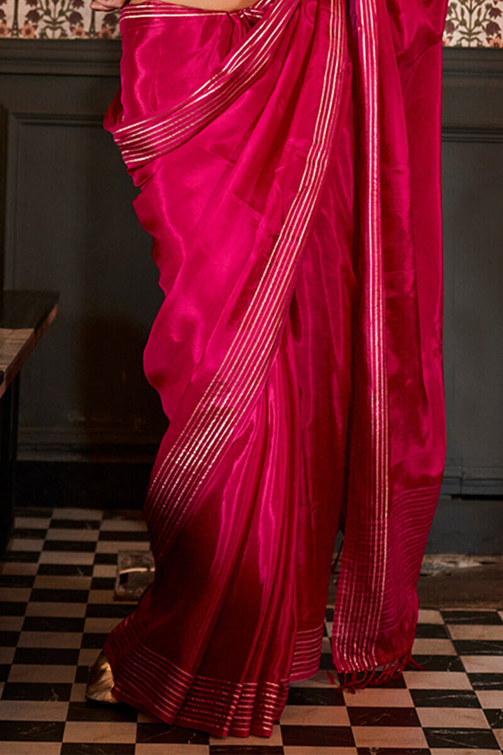 Cherry Pink Soft Banarasi Viscose Saree