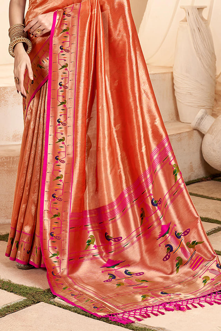 Chestnut Red Paithani Tissue Silk Saree