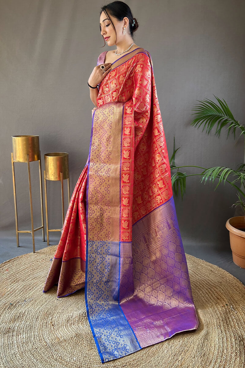 Chili Pepper Red Kanjivaram Silk Saree