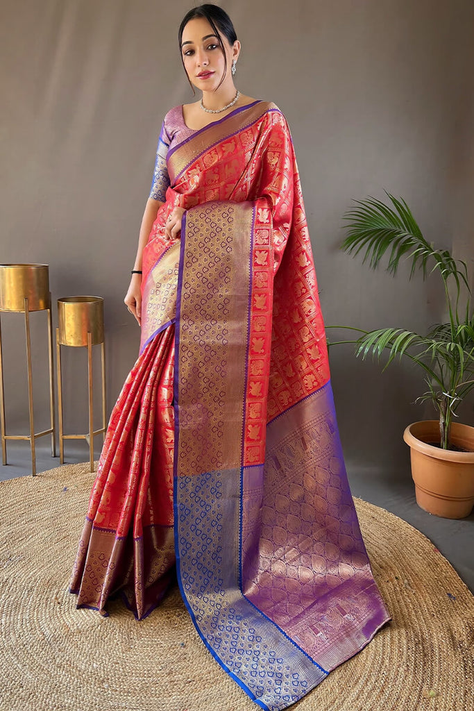 Chili Pepper Red Kanjivaram Silk Saree