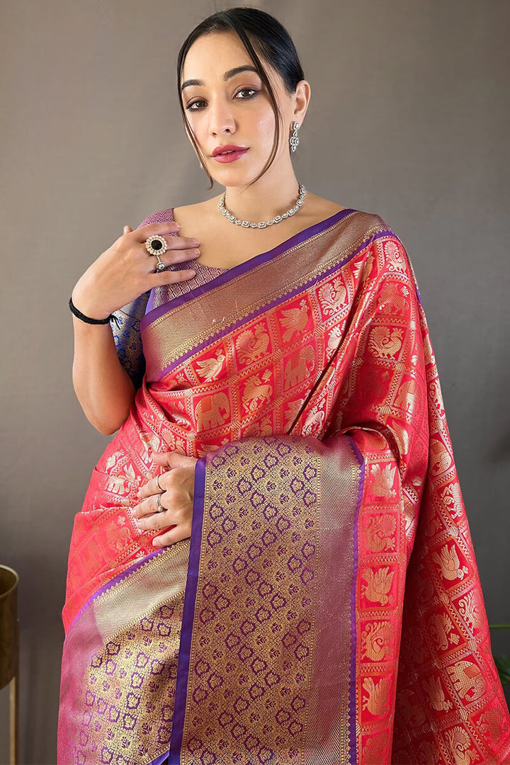 Chili Pepper Red Kanjivaram Silk Saree