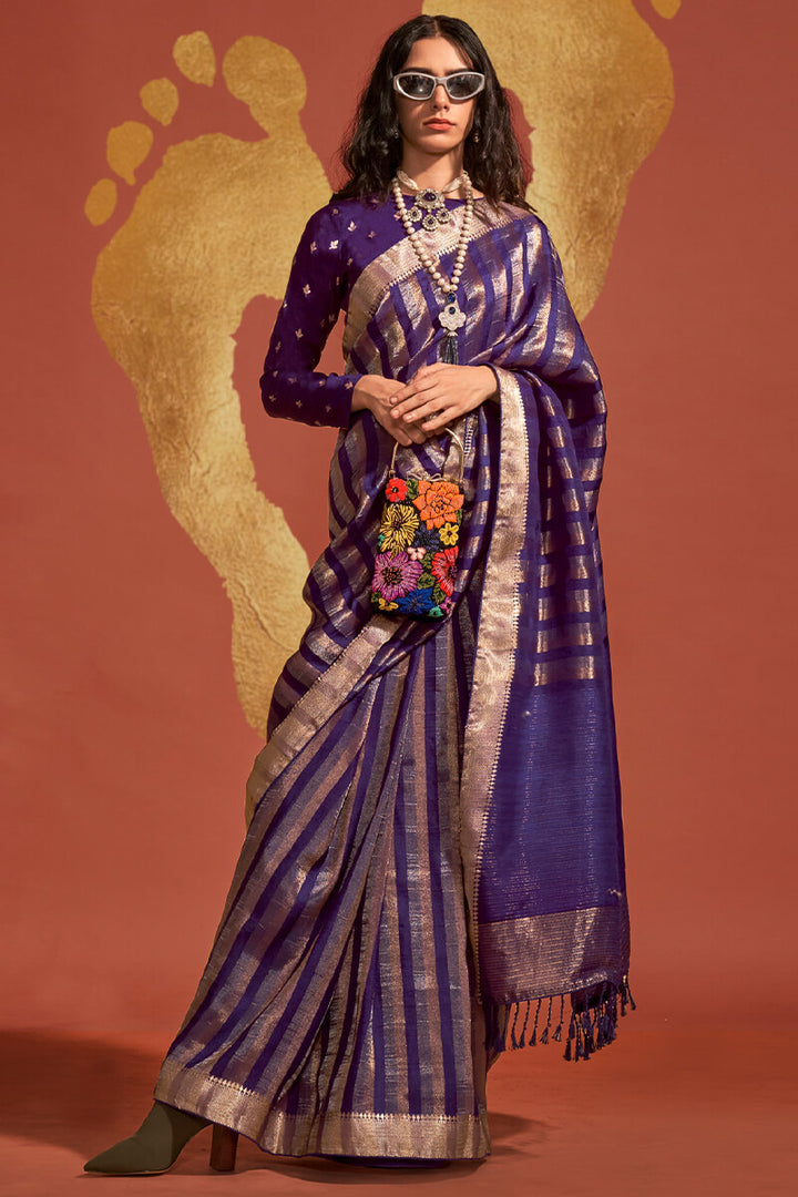 Christalle Blue Banarasi Silk Saree