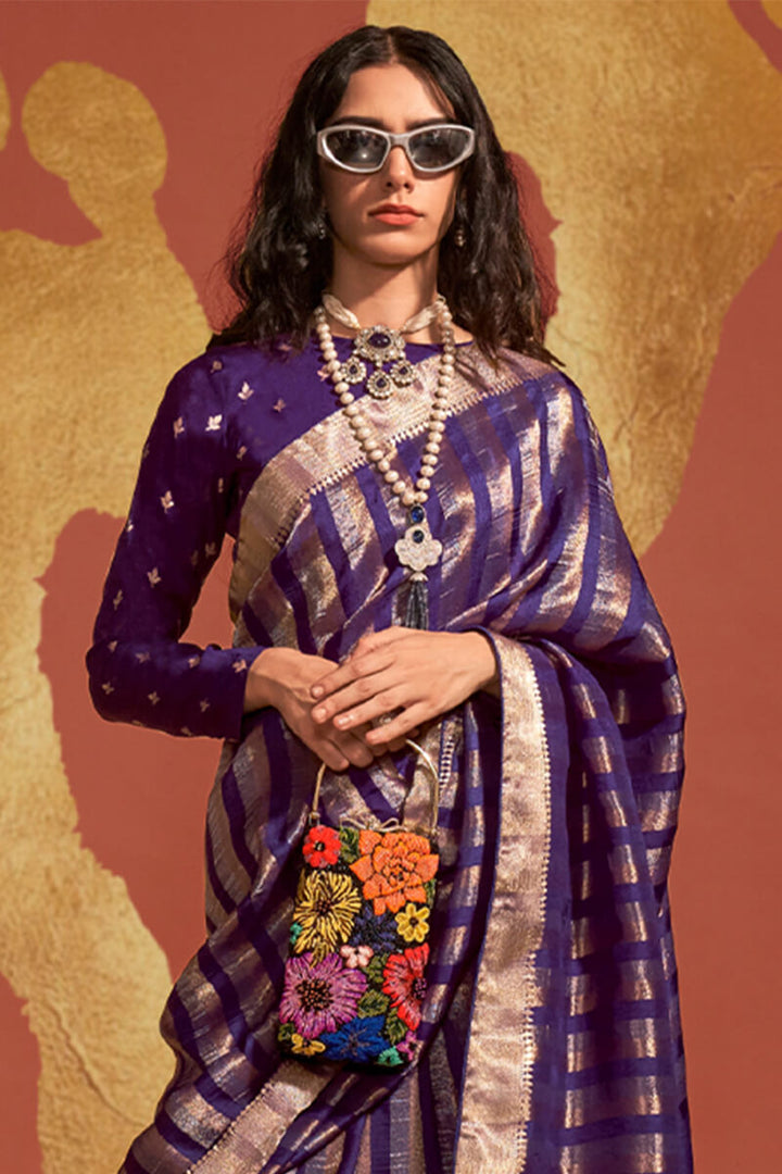 Christalle Blue Banarasi Silk Saree