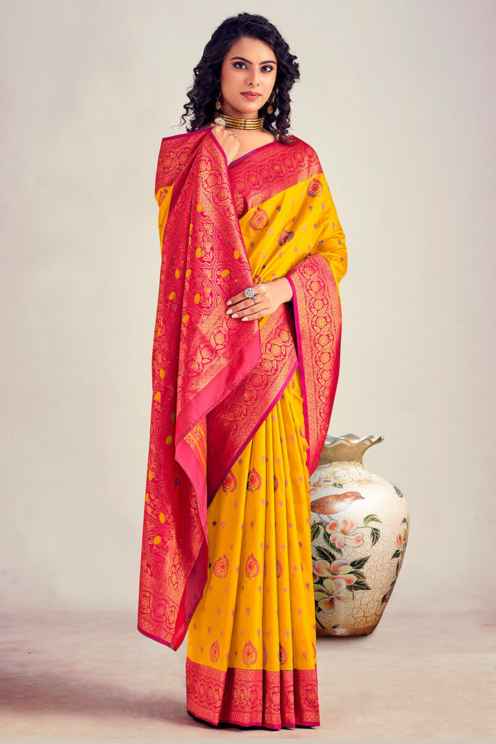 Chrome Yellow Soft Banarasi Silk Saree