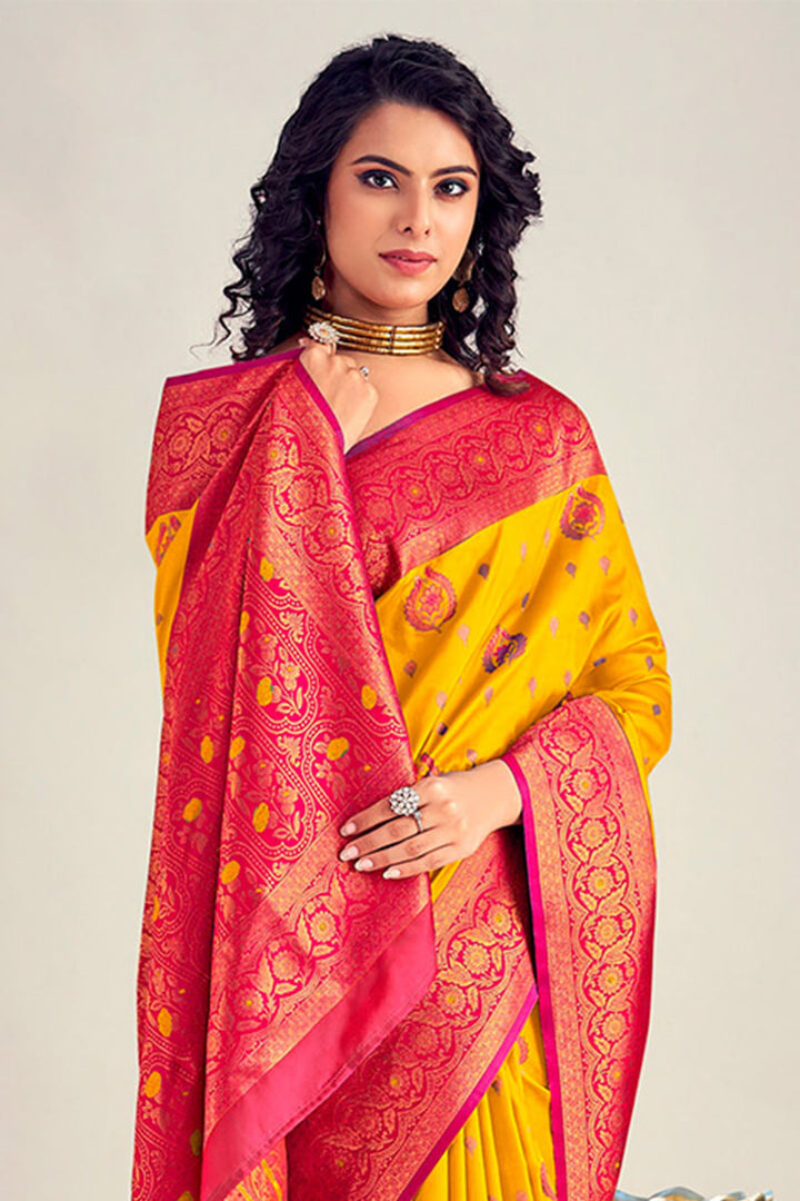 Chrome Yellow Soft Banarasi Silk Saree