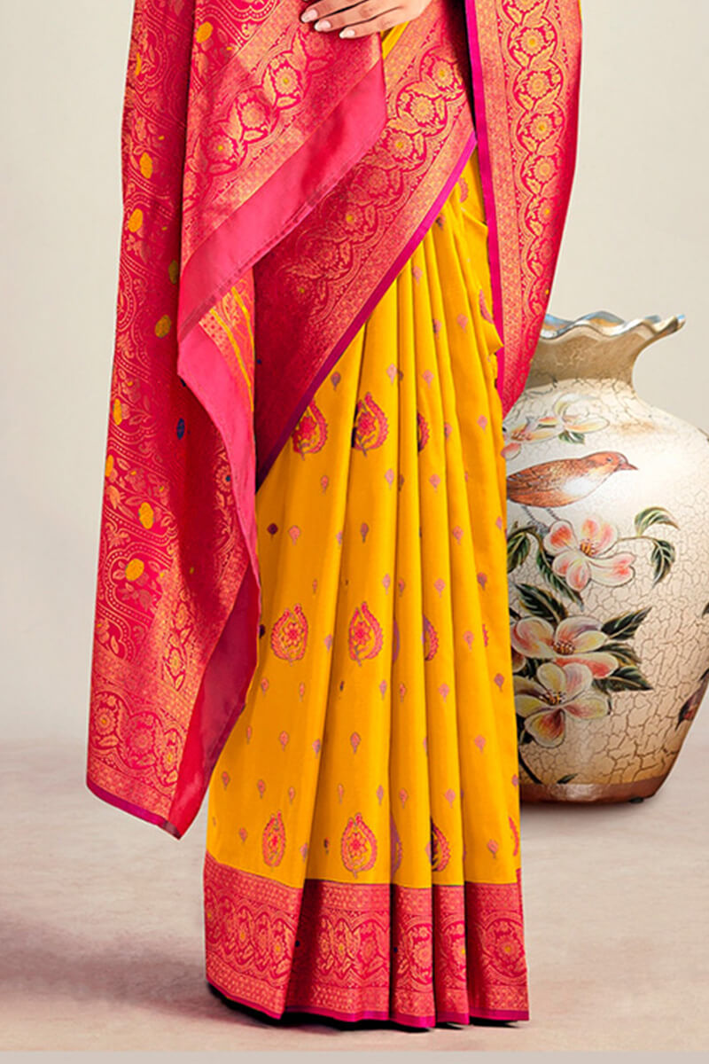 Chrome Yellow Soft Banarasi Silk Saree