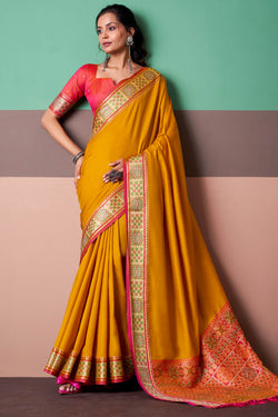Chrome Yellow Soft Patola Silk Saree