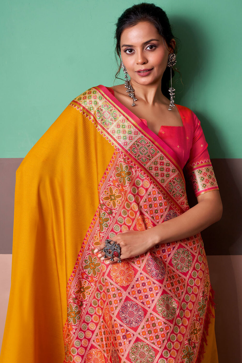 Chrome Yellow Soft Patola Silk Saree
