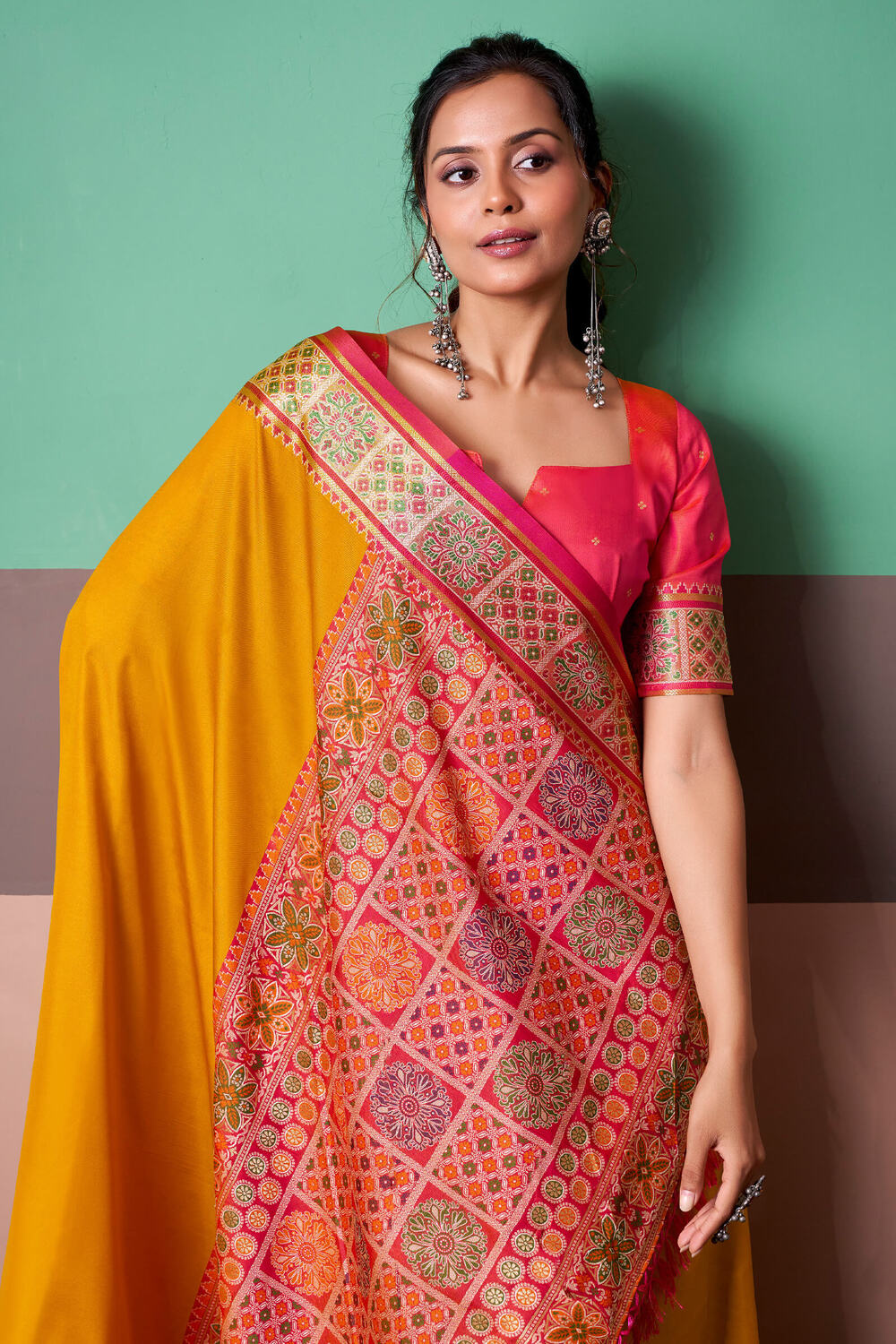 Chrome Yellow Soft Patola Silk Saree