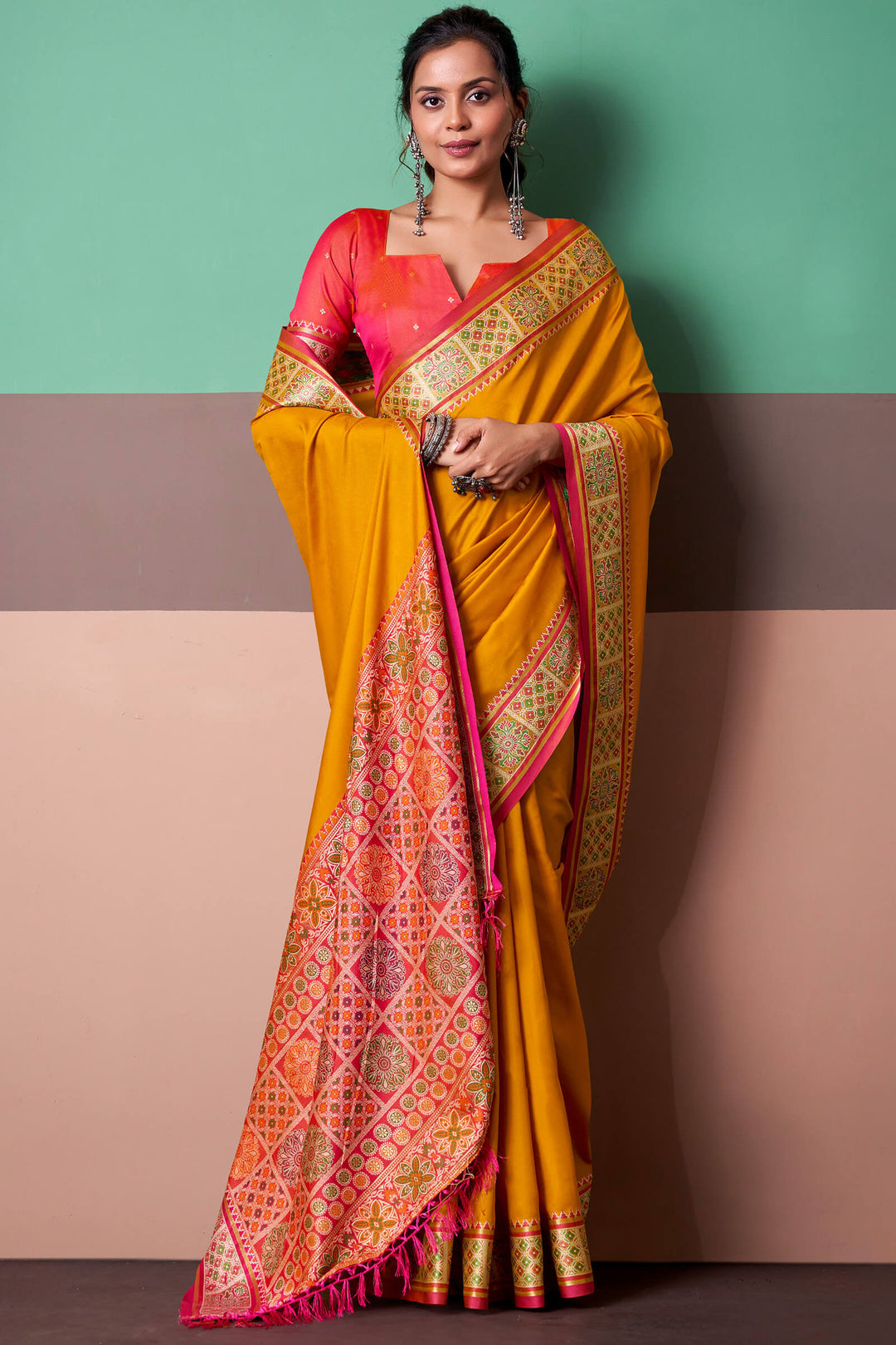 Chrome Yellow Soft Patola Silk Saree