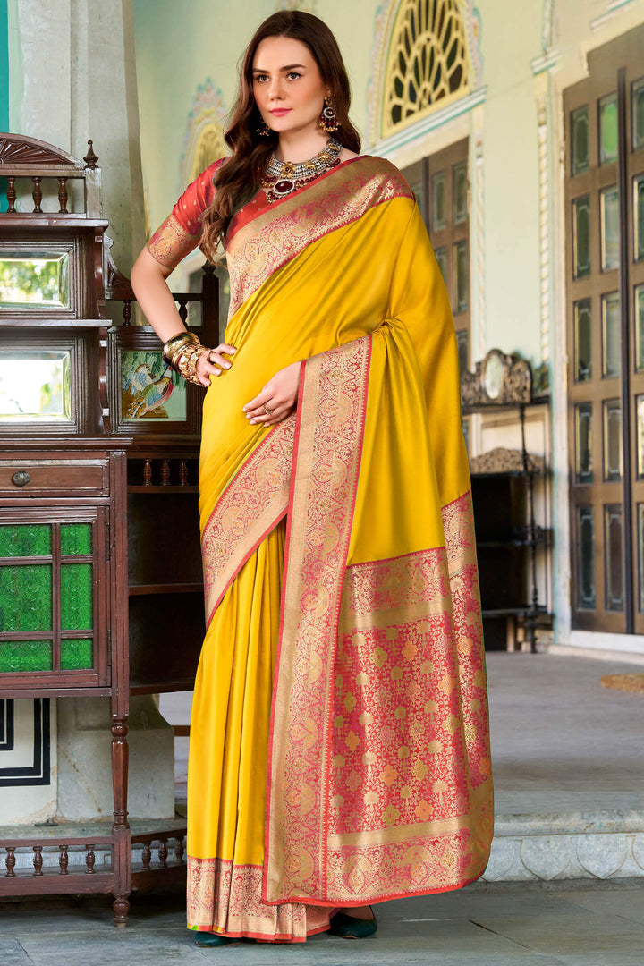 Chrome Yellow Soft Silk Saree