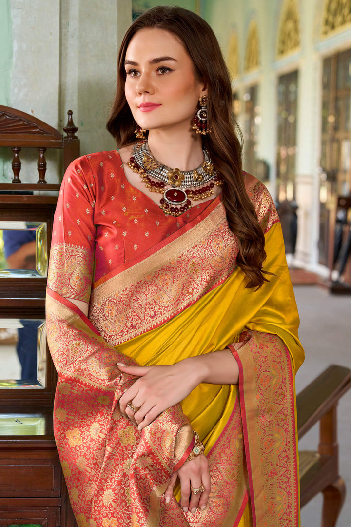 Chrome Yellow Soft Silk Saree