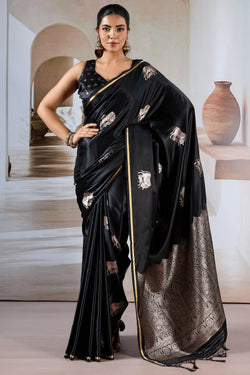 Cinder Black Banarasi Satin Silk Saree